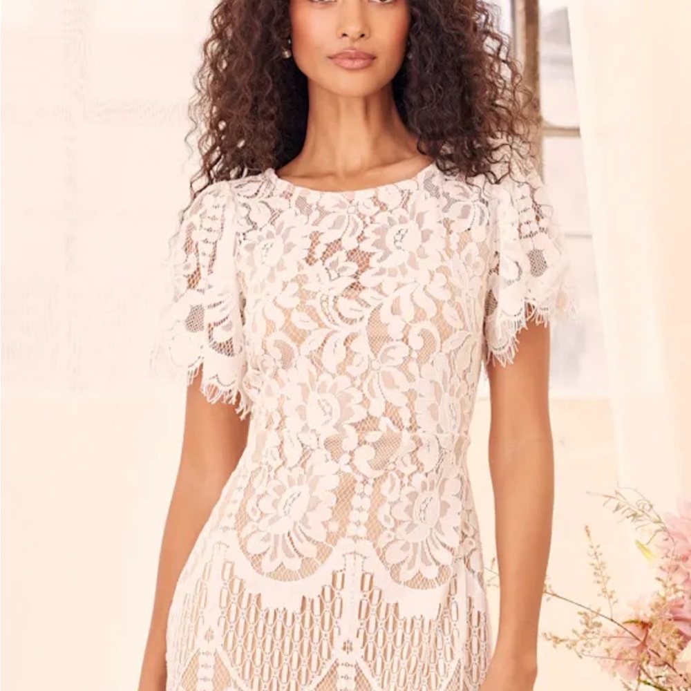 Lulu's White Lace Midi Dress